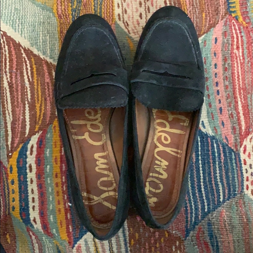 SAM EDELMAN black suede moccasins.